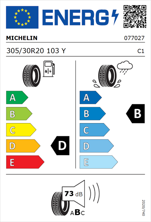 Tyre Label for Michelin Pilot Sport 4 305/30R20 103Y