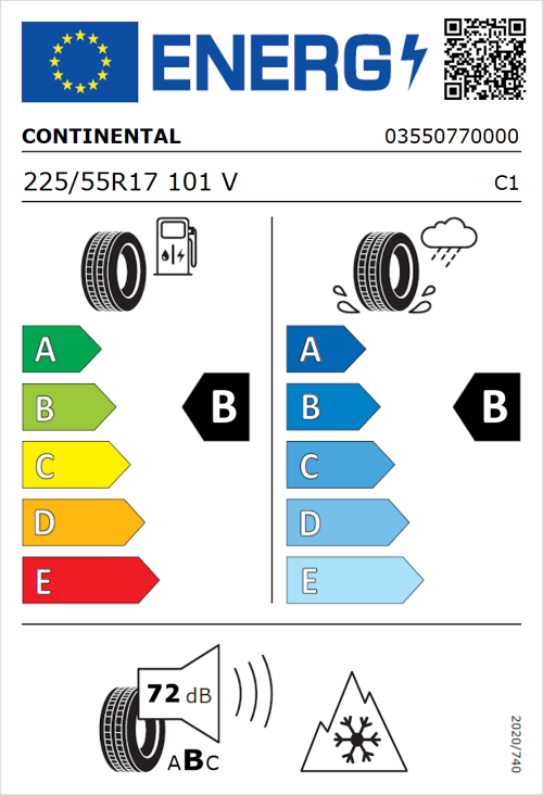 Tyre Label for Continental AllSeasonContact 225/55R17 101V