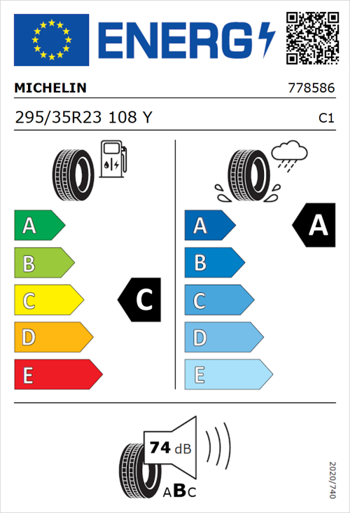 Tyre Label for Michelin Pilot Sport 4 295/35R23 108Y