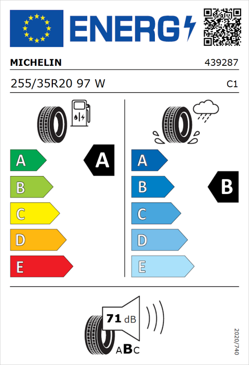 Tyre Label for Michelin Pilot Sport 4 255/35R20 97W
