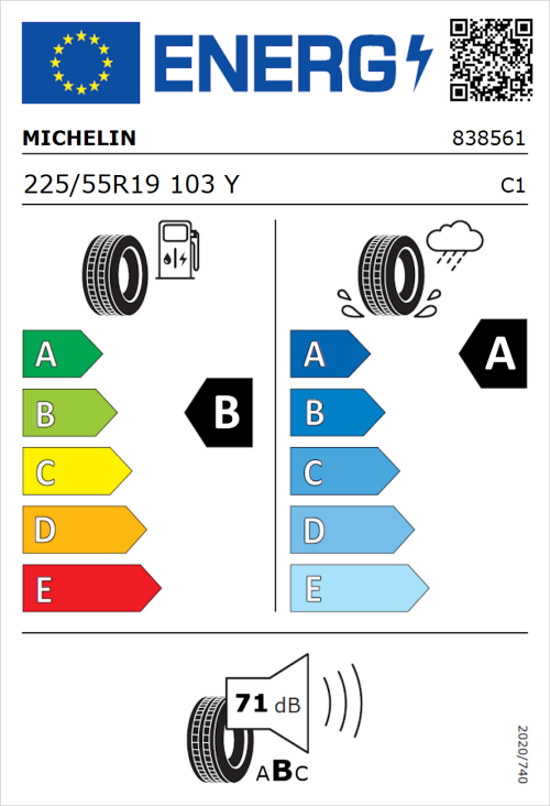 Tyre Label for Michelin Pilot Sport 4 225/55R19 103Y