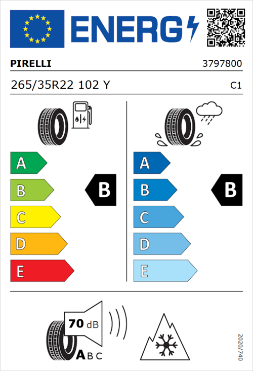 Tyre Label for Pirelli Scorpion Zero All Season (PNCS) 265/35R22 102Y
