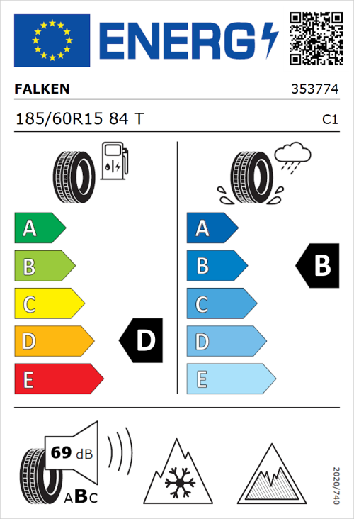 Tyre Label for Falken Eurowinter HS02 185/60R15 84T