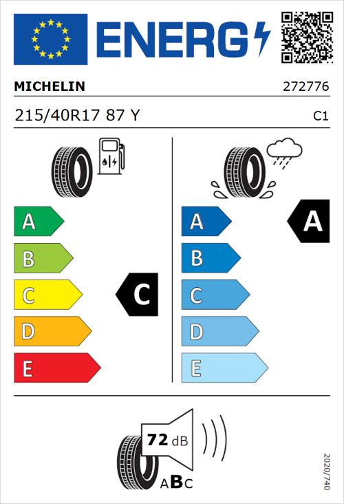 Tyre Label for Michelin Pilot Sport 5 215/40R17 87Y