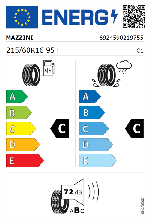 Tyre Label for Mazzini Falconer F1 215/60R16 95H