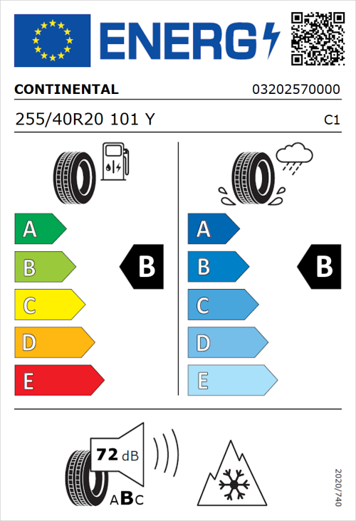 Tyre Label for Continental AllSeasonContact 2 255/40R20 101Y