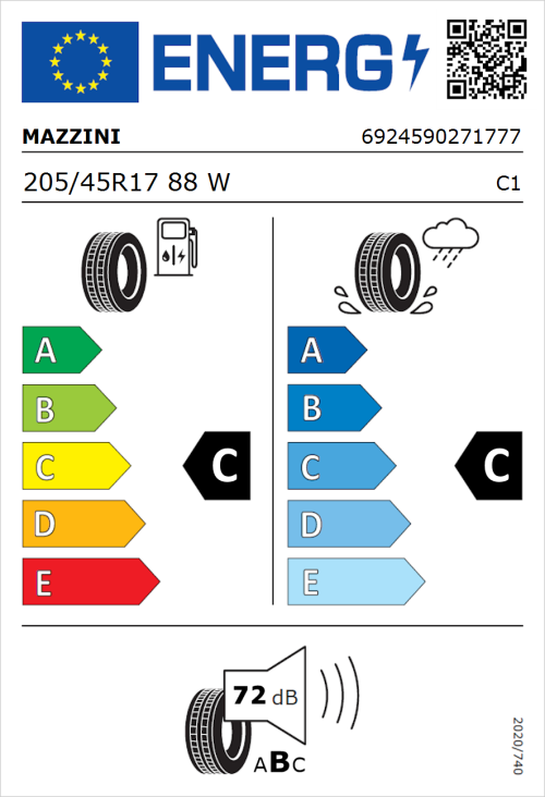 Tyre Label for Mazzini Falconer F1 205/45R17 88W
