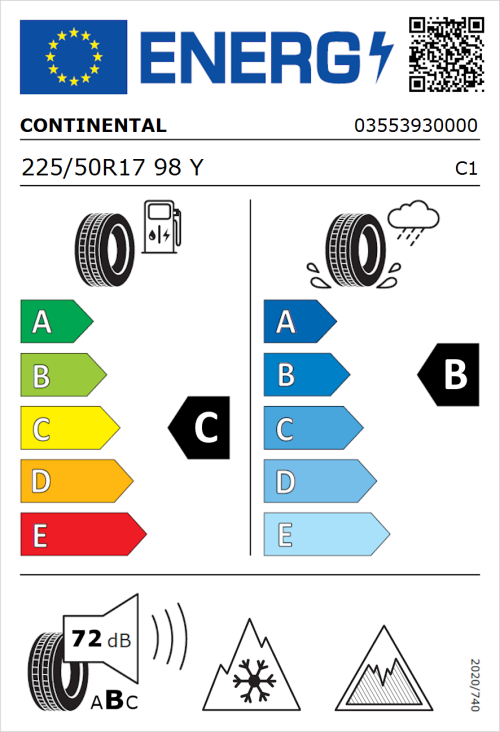 Tyre Label for Continental AllSeasonContact 2 225/50R17 98Y