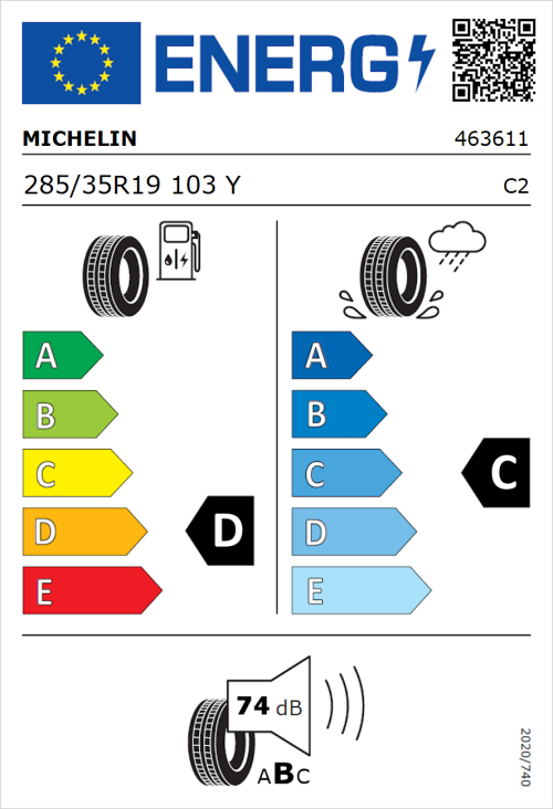 Tyre Label for Michelin Pilot Sport Cup 2 285/35R19 103Y