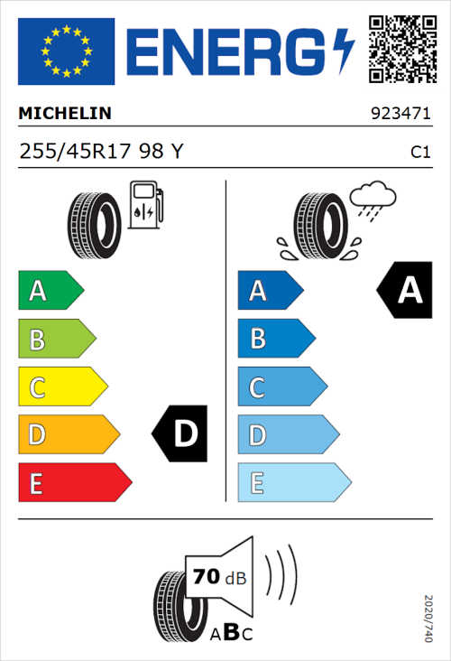 Tyre Label for Michelin Pilot Sport 4 255/45R17 98Y