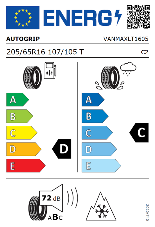 Tyre Label for Autogrip Grip 2000 205/65R16 107/105T