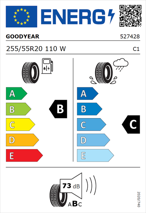 Tyre Label for Goodyear Eagle F1 Asymmetric SUV 255/55R20 110W